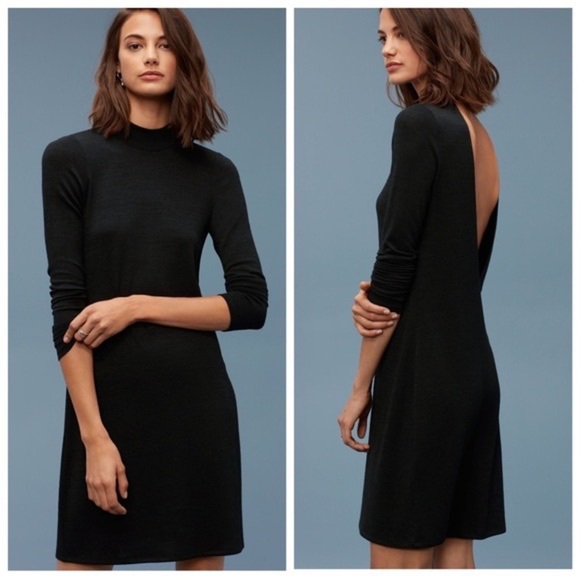 Aritzia Wilfred Free  Navy Blue Moulton Turtleneck sweater dress Open V-Back SP - Picture 9 of 15